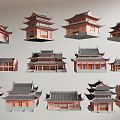Traditional Ancient Architecture Featuring Classic Roof Structures And Overhanging Eaves 3d model