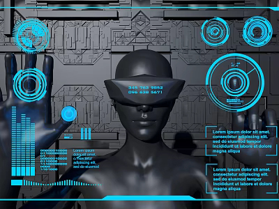 Virtual Reality Holographic Interface With Interactive Touch And Future Tech Elements 3d model