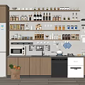 Modern Kitchen Shelves With Arranged Spice Bottles And Kitchen Supplies