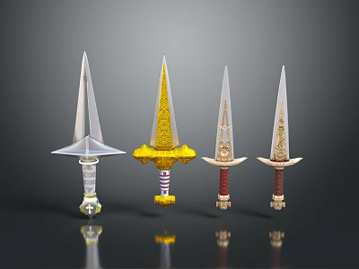 Ornate Daggers With Different Designs Gold White Red Handles And Decorative Patterns 3d model