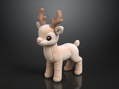 Cute White Deer Plush Toy with Brown Antlers Soft Stuffed Figure 3d model
