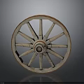Vintage Wooden Cart Wheel With Spokes And Rustic Design On Reflective Surface