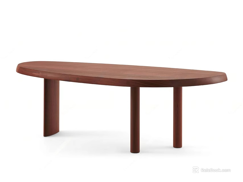Minimalist Wooden Desk With Oval Top And Three Solid Legs Structure 3d model