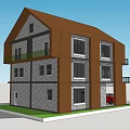 Two Story Detached House With Brown Beige Exterior Balcony Garage And Green Lawn