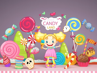 Candy Land Themed Photo Check In Spot With Colorful Lollipops Cupcakes And Decorations 3d model