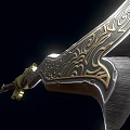 Traditional Dragon Themed Ancient Weapon With Intricate Golden Patterns And Wooden Handle