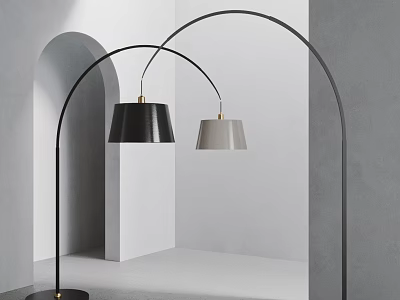 Modern Arched Floor Lamp With Dual Black And Beige Shades In Minimalist Interior 3d model
