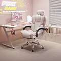 Pink Gaming Computer Setup With White Ergonomic Chair And Desk Accessories