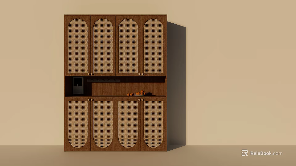 Minimalist Wooden Entryway Cabinet Sideboard With Grid Doors And Storage Shelves 3d model 