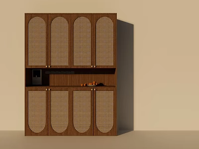 Minimalist Wooden Entryway Cabinet Sideboard With Grid Doors And Storage Shelves 3d model