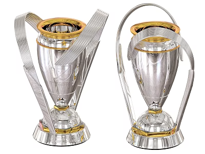 Elegant Silver Trophies With Gold Accents And Decorative Handles For Awards 3d model