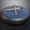 Black Round Musical Handpan With Number Markings And Wooden Mallets