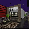 Elegant Restaurant Interior With Purple Ceiling Red Wall Marble Bar Counter And Sofa Seating