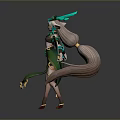 Green Action Figure Toy With Feather Weapons And Elegant Design Details