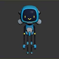 Blue Robot Character 3D Model With Yellow Eyes White Accents Antenna And Long Legs
