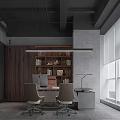 Modern Office Interior With Open Space High Ceiling Concrete Columns Large Windows Blinds And Furniture