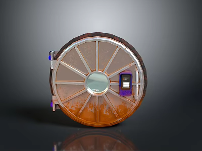 Round Metal Framed Device With Orange Exterior Circular Transparent Panel And Purple Blue Components 3d model