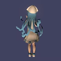 Animated 3D Character With Blue Hair Hat White Blue Dress And Blue Ribbons