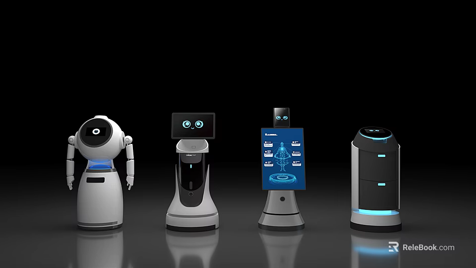 Various Smart Machines With Interactive Robots Facial Recognition And Touch Screen Service Terminals 3d model 