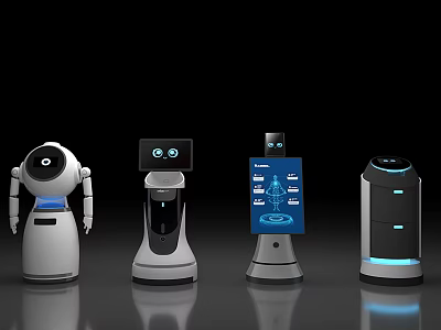 Various Smart Machines With Interactive Robots Facial Recognition And Touch Screen Service Terminals 3d model