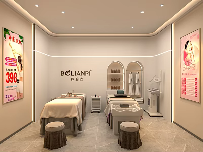 Beauty Salon Treatment Room Interior With Treatment Beds Stools Posters Shelves And Equipment 3d model
