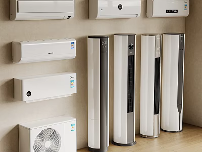 Assorted Air Conditioners and Fans Including Wall Mounted Standing and Tower Models 3d model