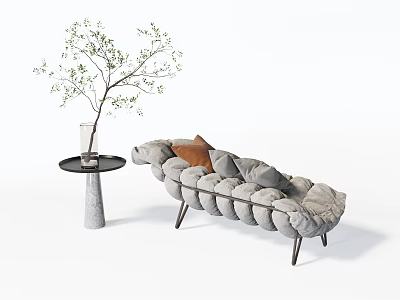 Gray Padded Lounge Chair With Side Table And Green Plant Interior 3d model