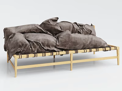 Minimalist Two Seater Sofa With Gray Fabric Cushions And Wooden Frame 3d model