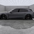 Gray Porsche Sports Wagon In Indoor Space With Grid Ceiling And Smooth Concrete Floor Reflection