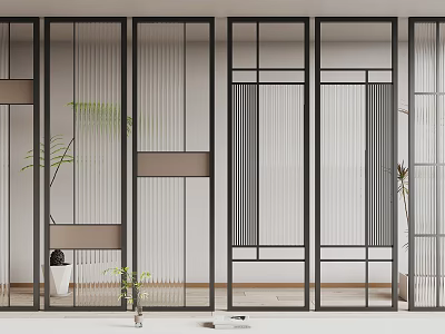 Contemporary Room Dividers With Black Frame Vertical Lines And Indoor Plants 3d model