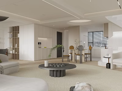 Modern Living and Dining Room Interior With Sofa Coffee Table Dining Chairs And Natural Light 3d model