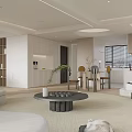 Modern Living and Dining Room Interior With Sofa Coffee Table Dining Chairs And Natural Light