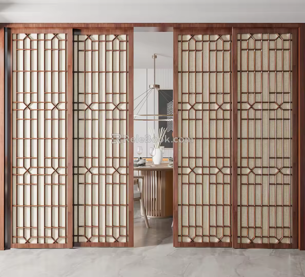 New Chinese-style sliding door 3d model