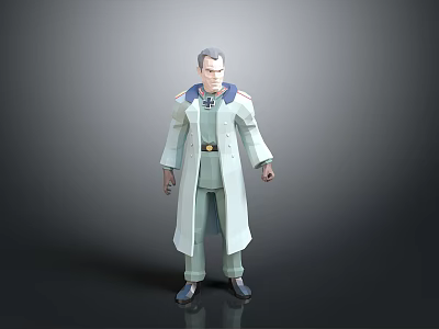 Detailed 3D Character Model In Light Green Long Coat With Shoulder Epaulets Standing 3d model