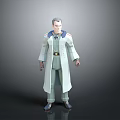 Detailed 3D Character Model In Light Green Long Coat With Shoulder Epaulets Standing
