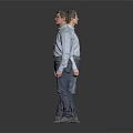 Man Wearing Light Blue Shirt And Blue Jeans Front And Back Views On Gray Background