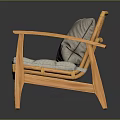 Natural Wooden Frame Outdoor Chair With Rattan Backrest And Light Gray Cushion