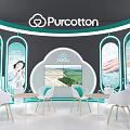 Purcotton Exhibition Booth Design With Curved Top Glass Cabinets And Product Displays