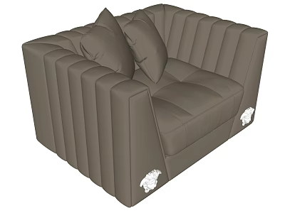 Gray Single Seater Sofa with Two Soft Cushions Striped Armrests and White Legs Design 3d model