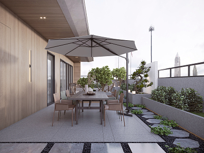 Modern courtyard terrace model