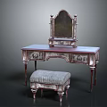 Ornate Vintage Dressing Table with Decorative Mirror and Carved Details and Matching Upholstered Stool