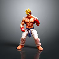 3D Action Figure Model With Blonde Spiky Hair Red Gloves Blue Belt And White Pants