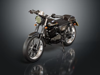 Vintage Black Motorcycle Design With Round Headlight Leather Seat And Chrome Accents 3d model
