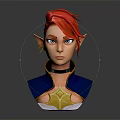 Fantasy Elf Character 3D Portrait with Pink Hair Blue Eyes Blue Gold Outfit and Choker