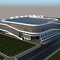 Modern Architectural Building With Glass Facade And Unique Structural Design Elements 3d model
