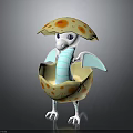 Cute Hatching Dragon Breaking Yellow Egg Shell With Orange Spots And Light Blue Striped Wings
