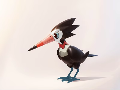 Cute Bird Shaped Doll With Black Body Red Beak White Neck And Blue Feet 3d model