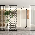 Modern Room Dividers With Geometric Patterns Circular Design And Sheer Curtains For Interior Decor 3d model
