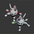 Two Happy Cute Rabbits Jumping In Red And Green Sweaters With Smiling Faces