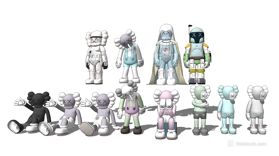 Colorful Stuffed Dolls Collection With Various Outfits And Unique Poses 3d model 